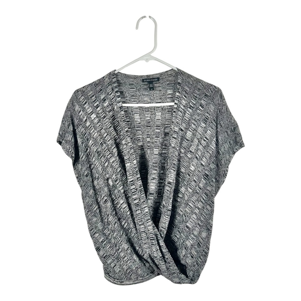 Eileen Fisher‎ Silk Linen Textured Knit Cross Body Top Size Small